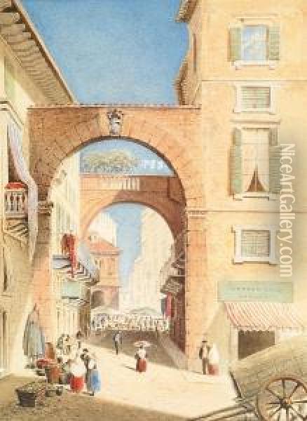 Street Scene In Verona 1864 Oil Painting - W H Winstanley