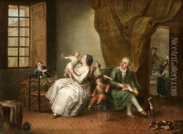 Lord Abercorn Med Familj I Hemmet Vid Portland Place, London Oil Painting - Elias Martin