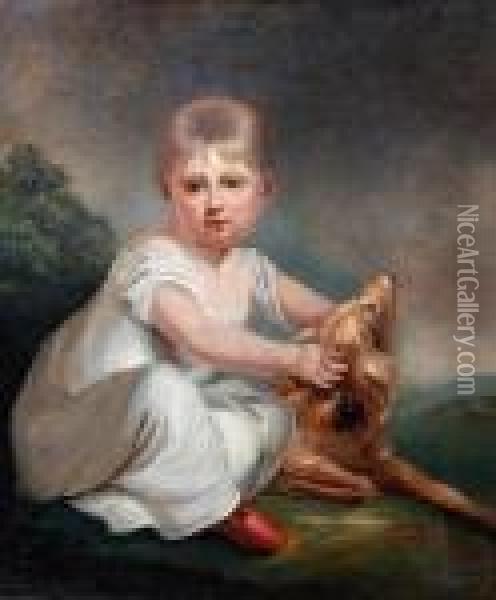 Portrait Of A Young Girl With A Pet Spaniel Oil Painting - John Hoppner