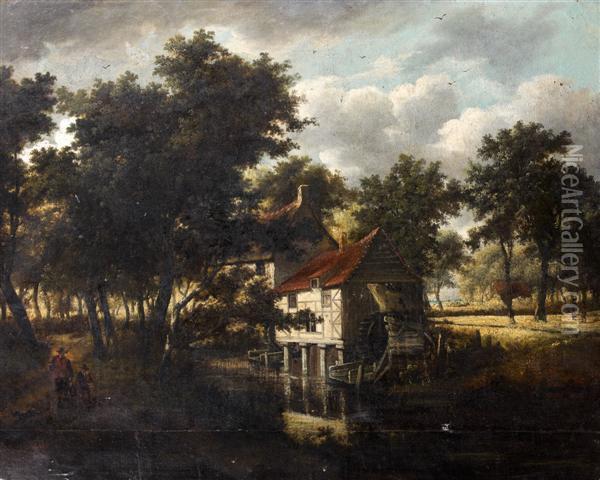 Le Moulin Au Bord De L'eau Oil Painting - Meindert Hobbema