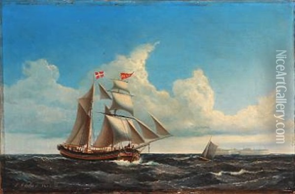 Seascape With A Sailing Ship Passing Trekroner Fortress, Copenhagen Oil Painting - Jens Thielsen Locher