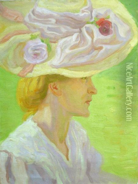 Portrait De Femme Au Chapeau Oil Painting - Raphael-Leon Leguilloux