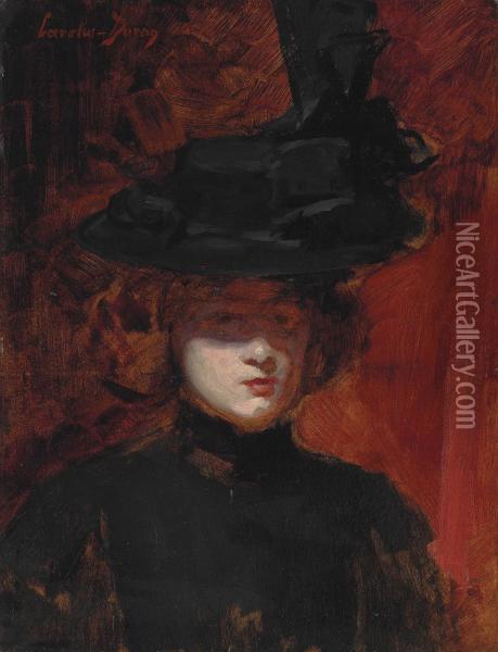 Portrait Of A Woman In A Black Dress And Hat Oil Painting - Carolus (Charles Auguste Emile) Duran
