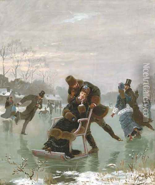 A winter romance Oil Painting - Leon Joseph Voirin
