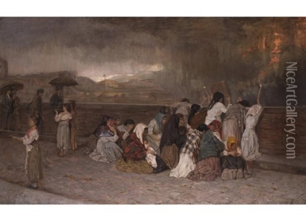 La Pioggia Di Cenere Sul Vesuvio - Der Aschenregen Des Vesuv Oil Painting - Gioacchino Toma