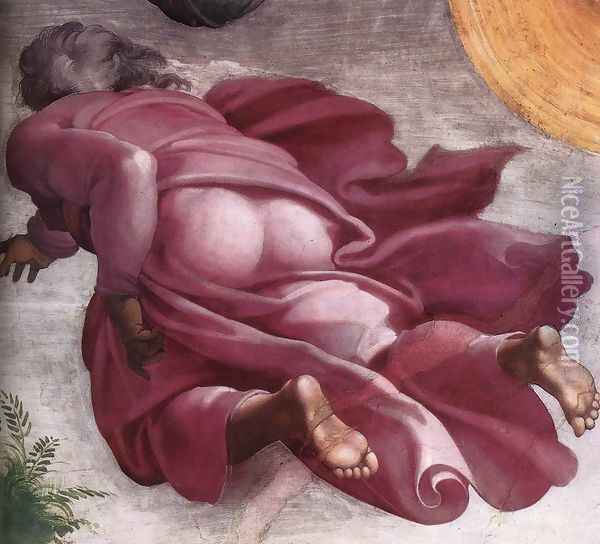 Creation of the Sun, Moon, and Plants (detail-2) 1511 Oil Painting - Michelangelo Buonarroti