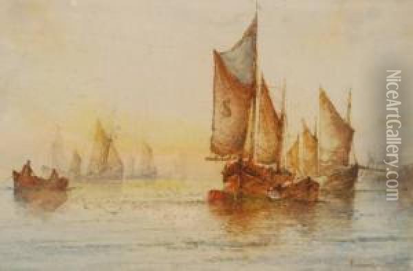 Fishing Fleet On Calm Waters Oil Painting - Frederick James Aldridge