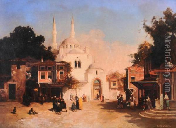 Scorcio Della Moschea Bianca Di Costantinopoli Oil Painting - Stefan W. Bakalowicz