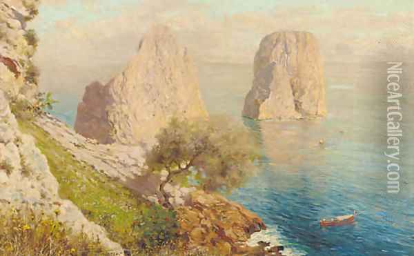 I Faraglioni, Capri Oil Painting - Giuseppe Giardiello