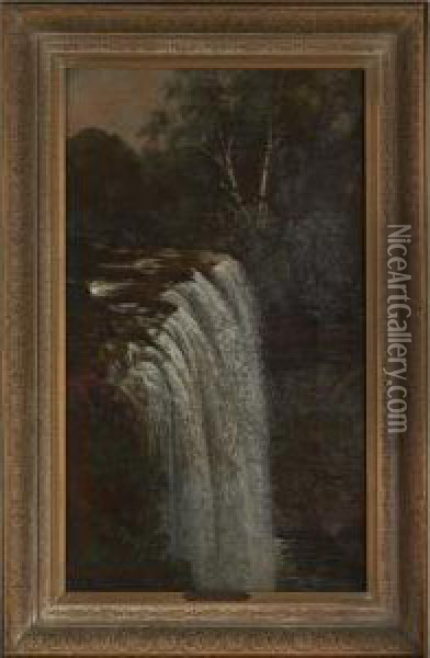 Waterfall Oil Painting - Joseph Rusling Meeker