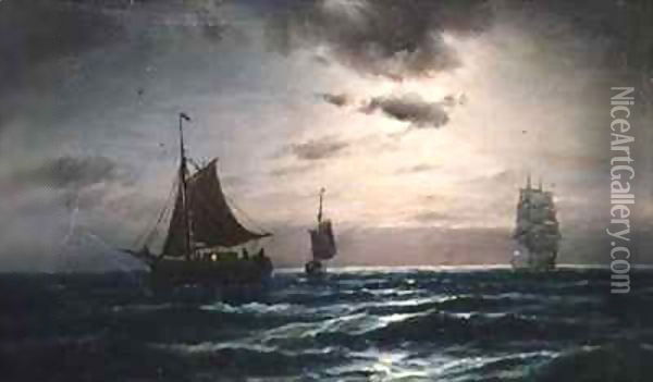 Shipping in Moonlit Waters Oil Painting - Carl Bille