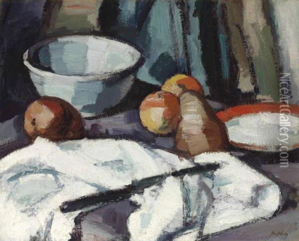 Still Life With White Bowl S Oil Painting - Samuel John Peploe