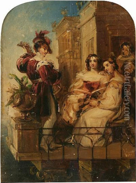 Elegant Ladies On A Venetian Balcony Oil Painting - Edward Pritchett