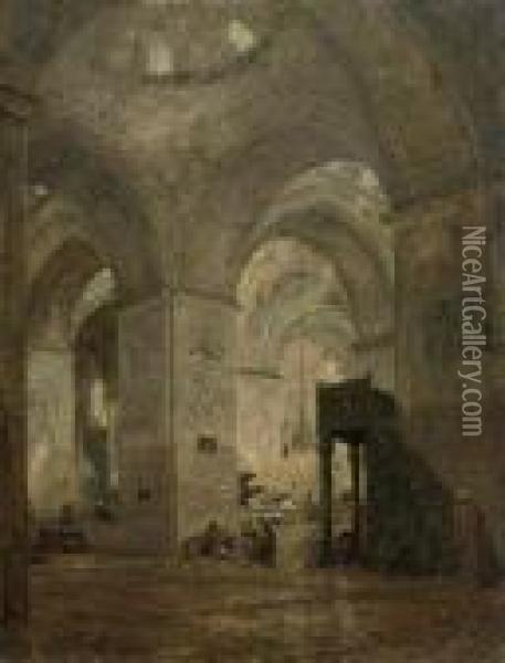 Oosterse Moskee: Interior Of The Ulu Mosque In Bursa, Turkey Oil Painting - Marius Bauer