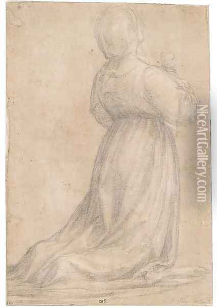 A kneeling woman praying, in profile to the right Oil Painting - Fra Bartolommeo della Porta