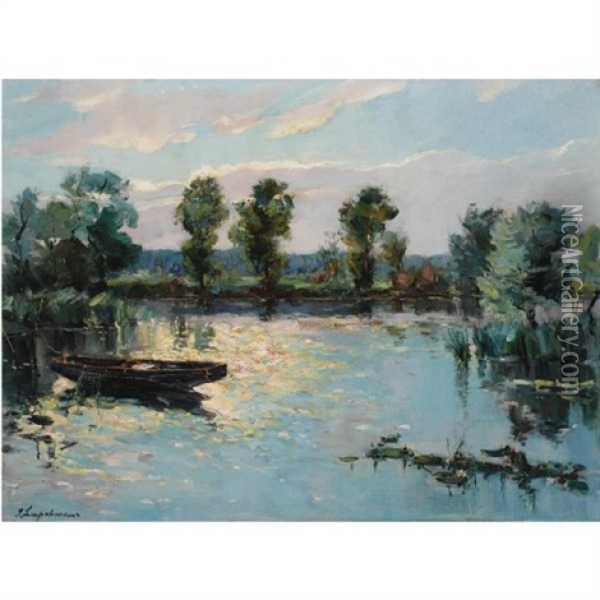 Lake Landscape Oil Painting - Georgi Alexandrovich Lapchine
