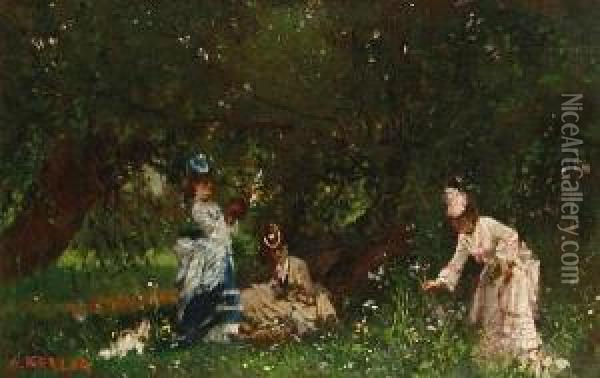 Ladies Picking Flowers Oil Painting - Albert von Keller