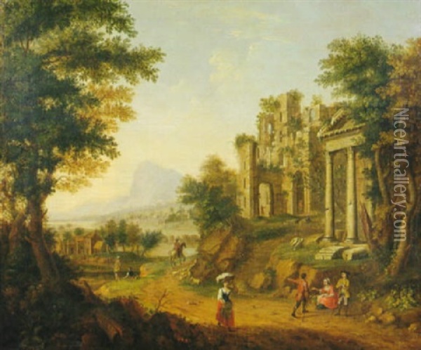 Peasants In An Italianate Landscape Oil Painting - George Lambert