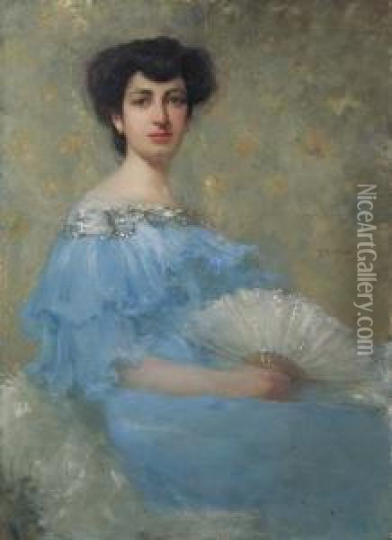 Ritratto Femminile Con Ventaglio - 1904 Oil Painting - Ambrogio Antonio Alciati
