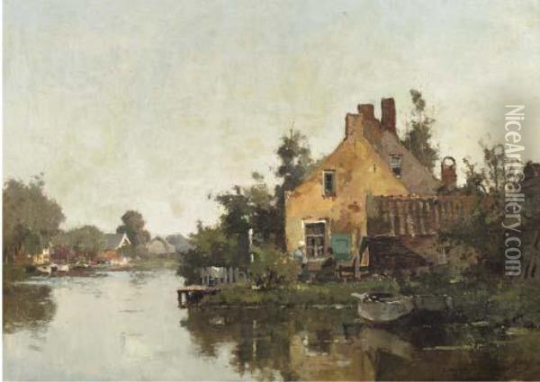 Houses By The Riverside Oil Painting - Cornelis Vreedenburgh