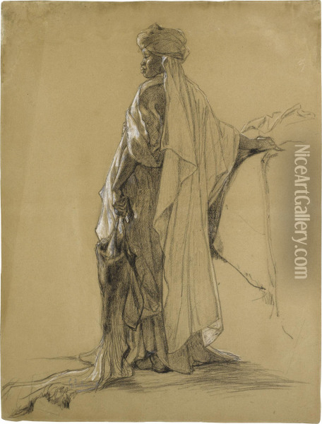 Standing Figure Of An African Woman, Seen From The Side Oil Painting - Gustave Achille Guillaumet