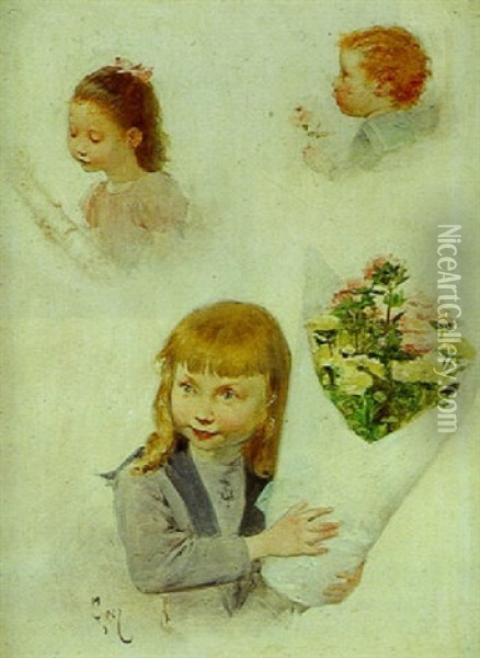 Jeune Fille Au Bouquet De Fleurs Oil Painting - Henry Jules Jean Geoffroy
