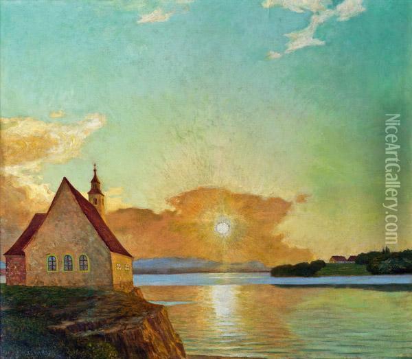 Sonnenuntergang Mit Kirche Oil Painting - Eduard Kasparides
