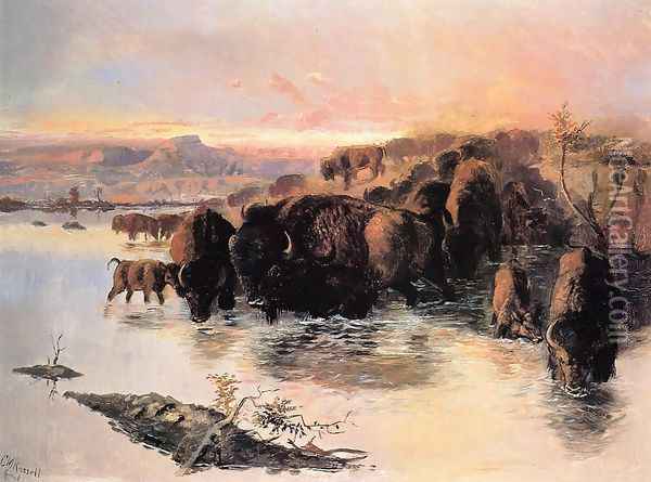 The Buffalo Herd Oil Painting - Charles Marion Russell