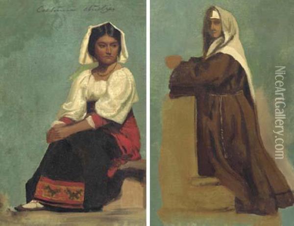 Costume Study Of A Seated Woman Oil Painting - Albert Bierstadt