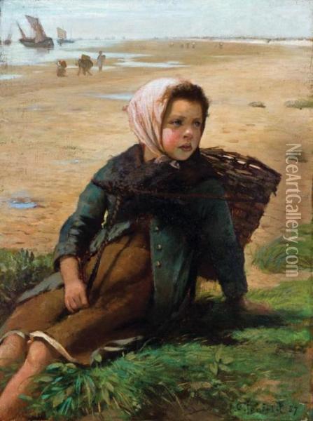 Peasant Girl On A Beach Oil Painting - Frank Crawford Penfold