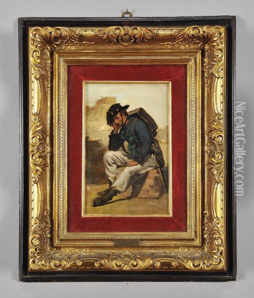 Il Riposo Del Bersagliere Oil Painting - Girolamo Induno