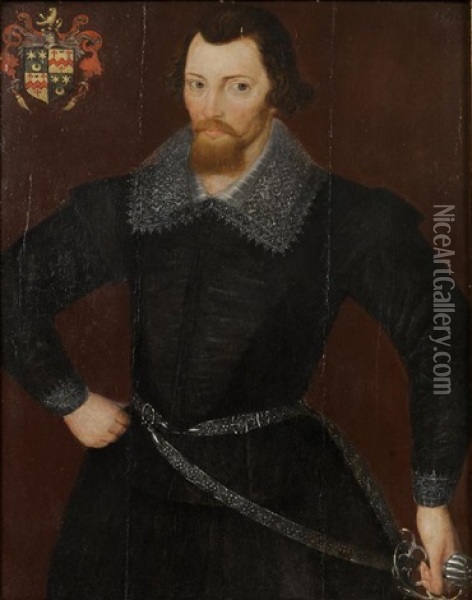 Portrait Of A Gentleman (wilson Gale?) Wearing A Black Doublet Oil Painting - Hieronymus Custodis