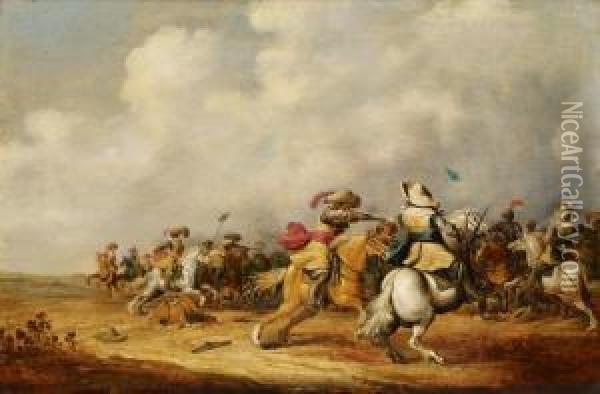 Reiterschlacht Oil Painting - Abraham van der Hoef