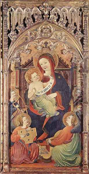 Madonna with Christ Child and Angels Playing Music 1400-50 Oil Painting - Spanish Unknown Masters