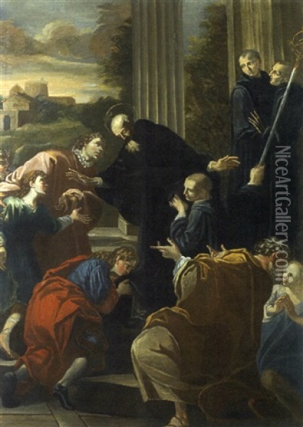 Un Saint Dominicain Accomplissant Des Miracles Oil Painting - Francisco Herrera The Elder