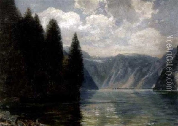 Am Konigsee Oil Painting - Eduard Gehbe