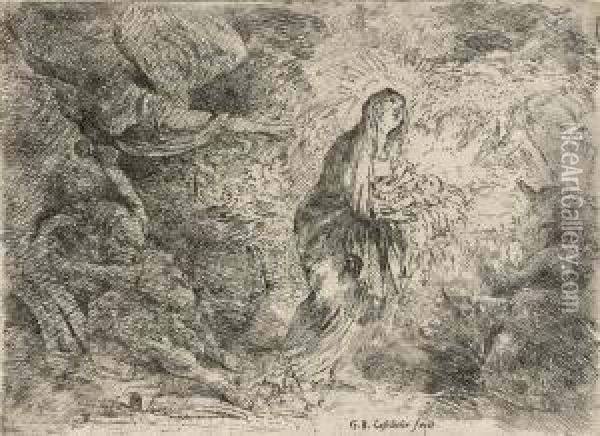 God The Father Regarding The Infant Christ (b. 11; Bellini 19;dillon 55) Oil Painting - Giovanni Benedetto Castiglione