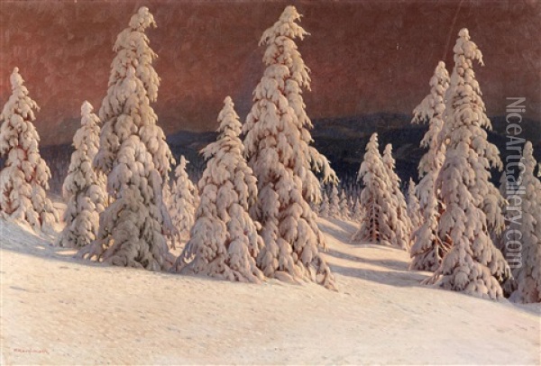 Winterlandschaft Mit Tannen Oil Painting - Karl Hauptmann