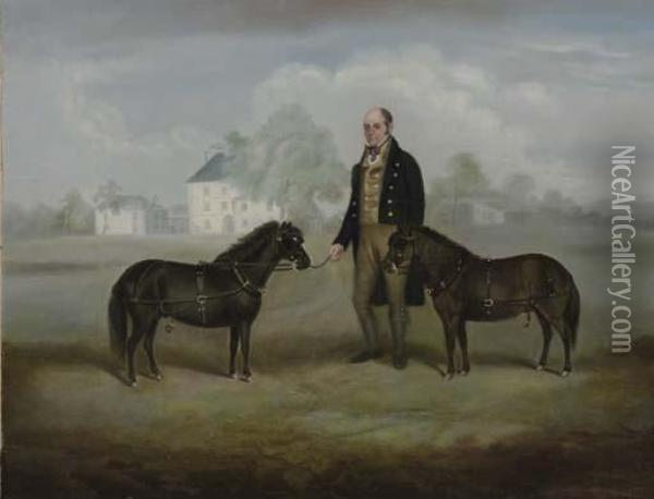 John Forgie With Two Favorite Ponies, A View Of Champfleurie Beyond Oil Painting - James Howe