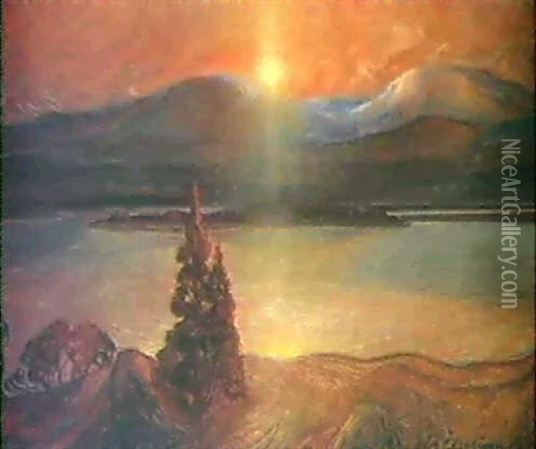 Solnedgang I Dalsland Oil Painting - Axel Zachrison