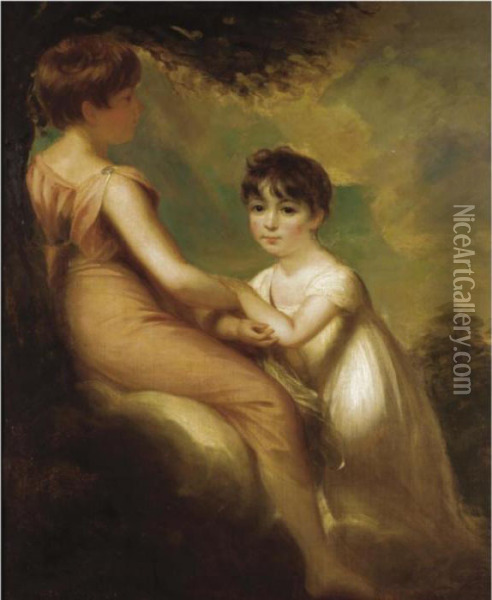 Portrait Of Two Children Oil Painting - Sir William Beechey