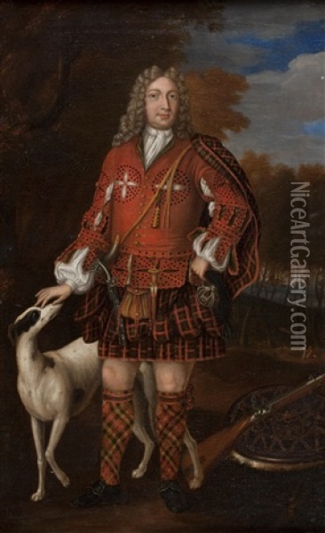 Full Length Portrait Of Kenneth Duffis, 3rd Lord Of Sutherland With His Dog Oil Painting - Richard Waitt