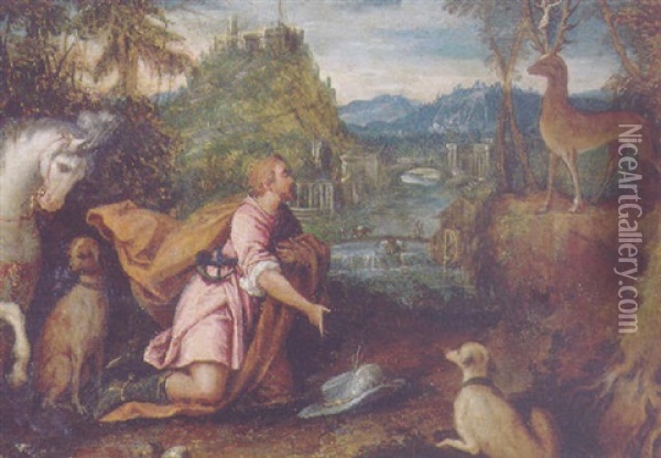 The Vision Of Saint Hubert Oil Painting -  Pozzoserrato
