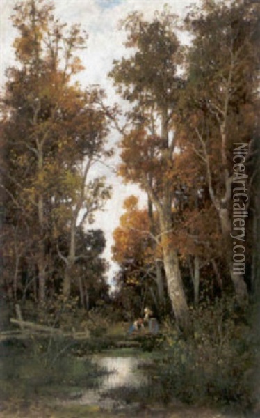 Reisigsammlerinnen Im Herbstwald Oil Painting - Adolf Kaufmann