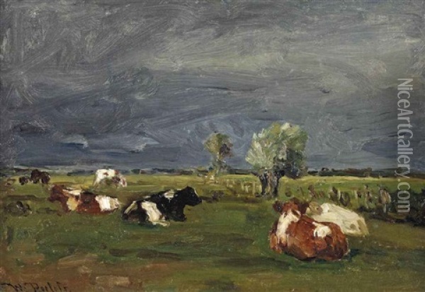 Cows In A Pasture Oil Painting - Willem Roelofs