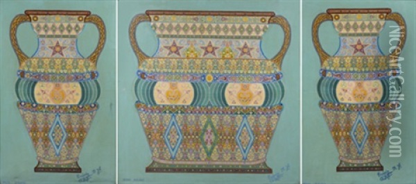 Vases (+ 2 Others, Various Sizes; Triptych) Oil Painting - Joseph (Fleury Joseph) Crepin