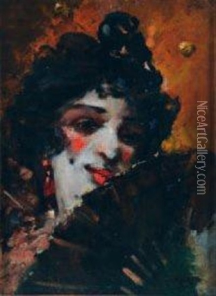 Jeune Femme A L'eventail Oil Painting - Marcel Francois Leprin