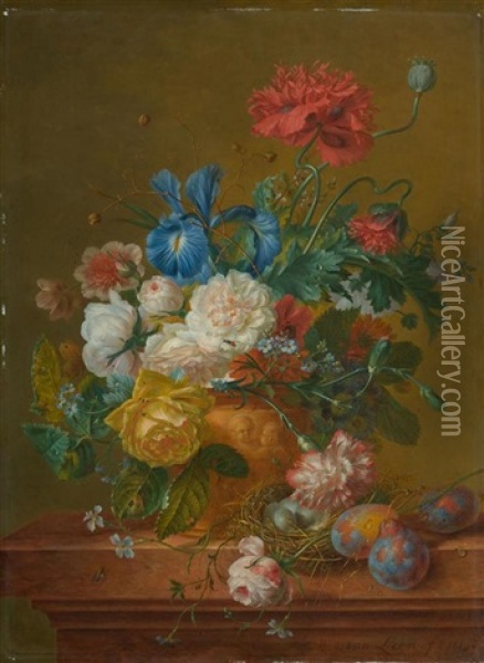 Stilleben Mit Blumen Und Vogelnest Oil Painting - Willem van Leen