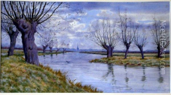 On The Ouse, Bedford Oil Painting - Arthur Anderson Fraser