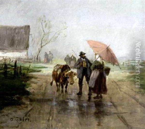 Heimkehrender Bauer Mit Kuh Oil Painting - Otto Fedder